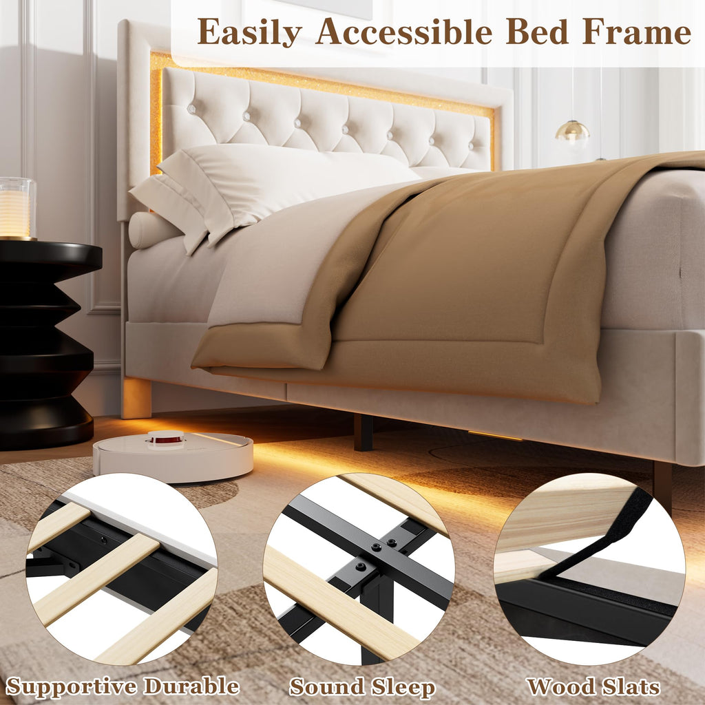 White Full Size Floating Bed Frame Z10318