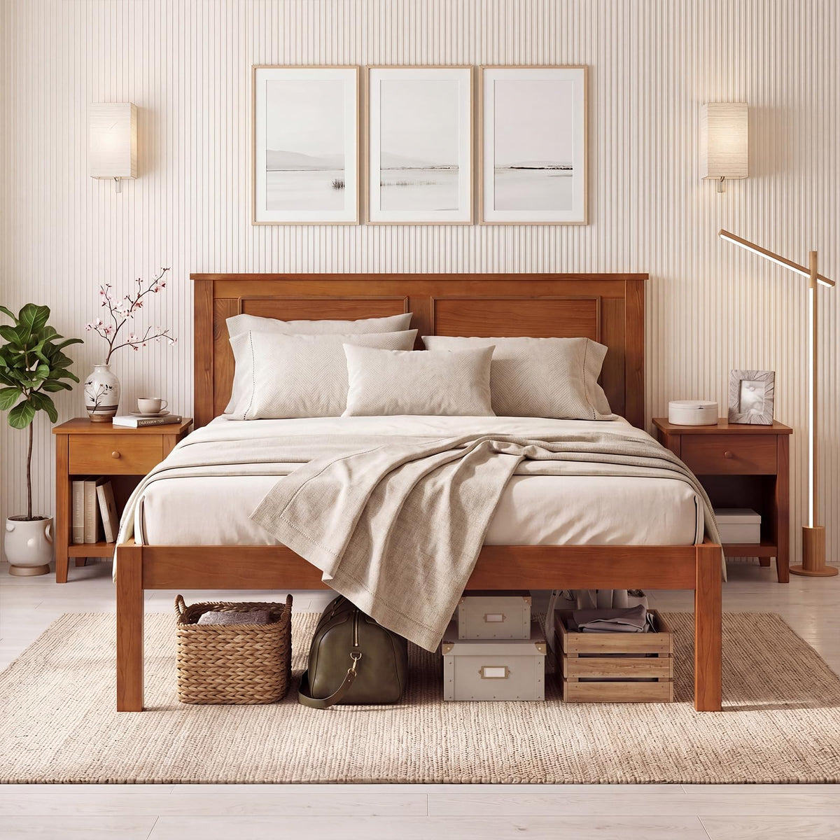 Twin Size Wooden Platform Bed with Headboard L3003