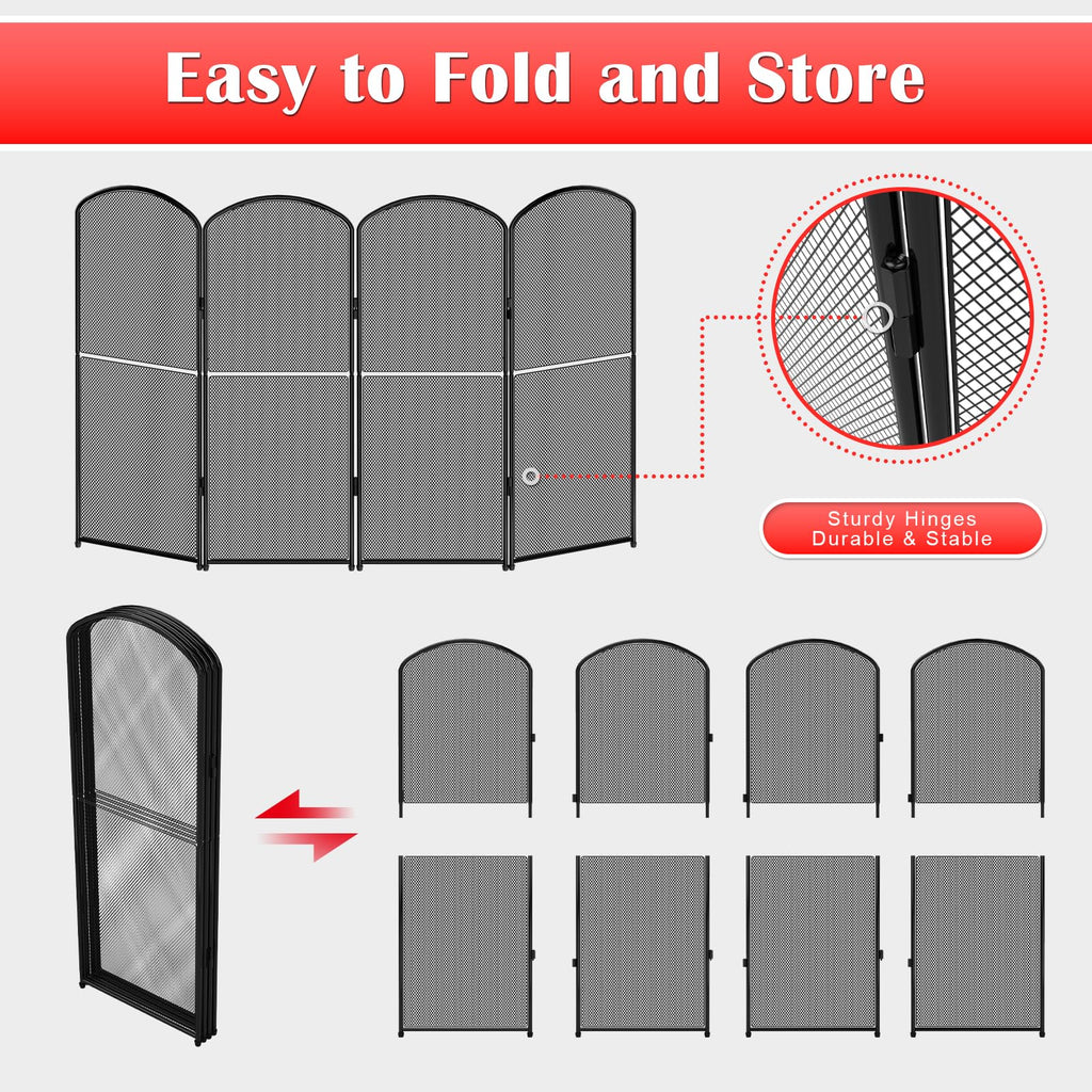Black 4 Panel Metal Foldable Fireplace Screen M2261