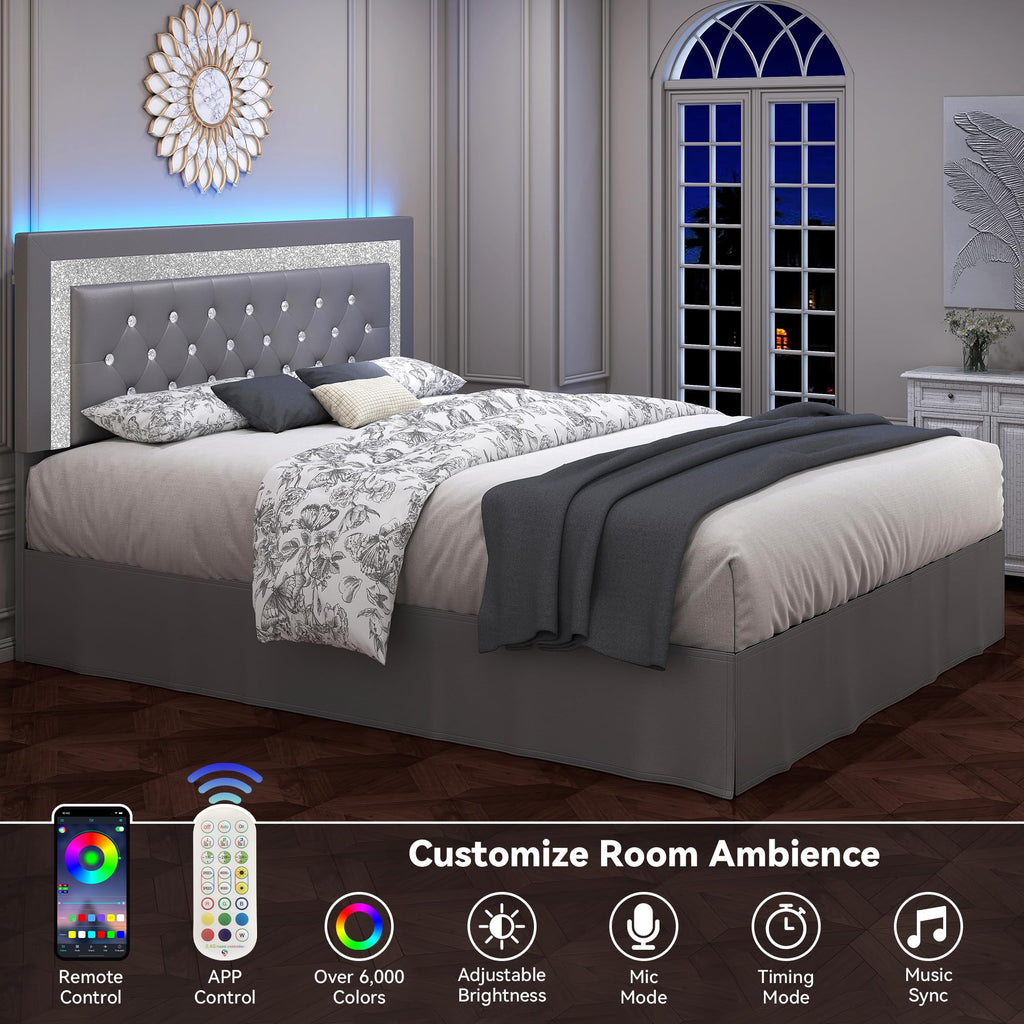 Twin LED Bed Frame with Adjustable Headboard Q391