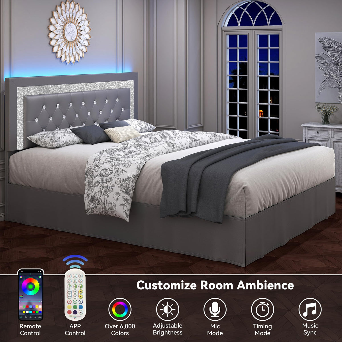 Twin LED Bed Frame with Adjustable Headboard Q391