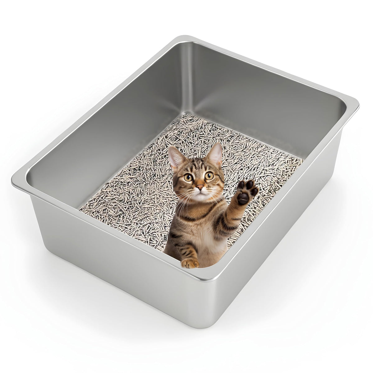 XL Stainless Steel High Sided Cat Litter Box I7028