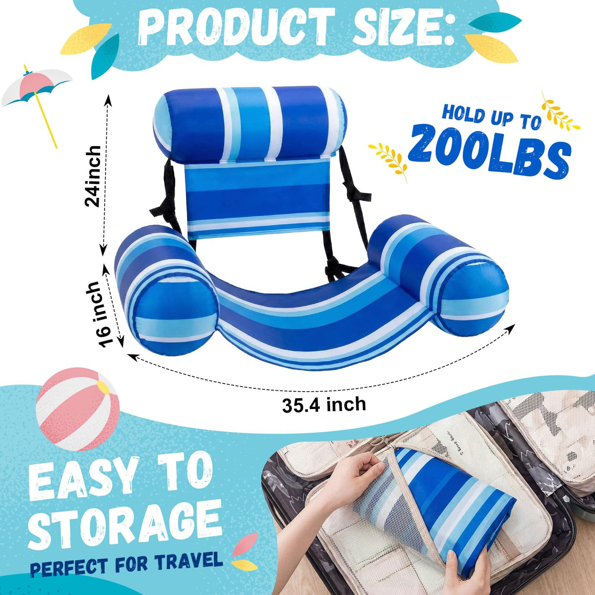 4 Packs Inflatable Pool Floats Chairs Y424631
