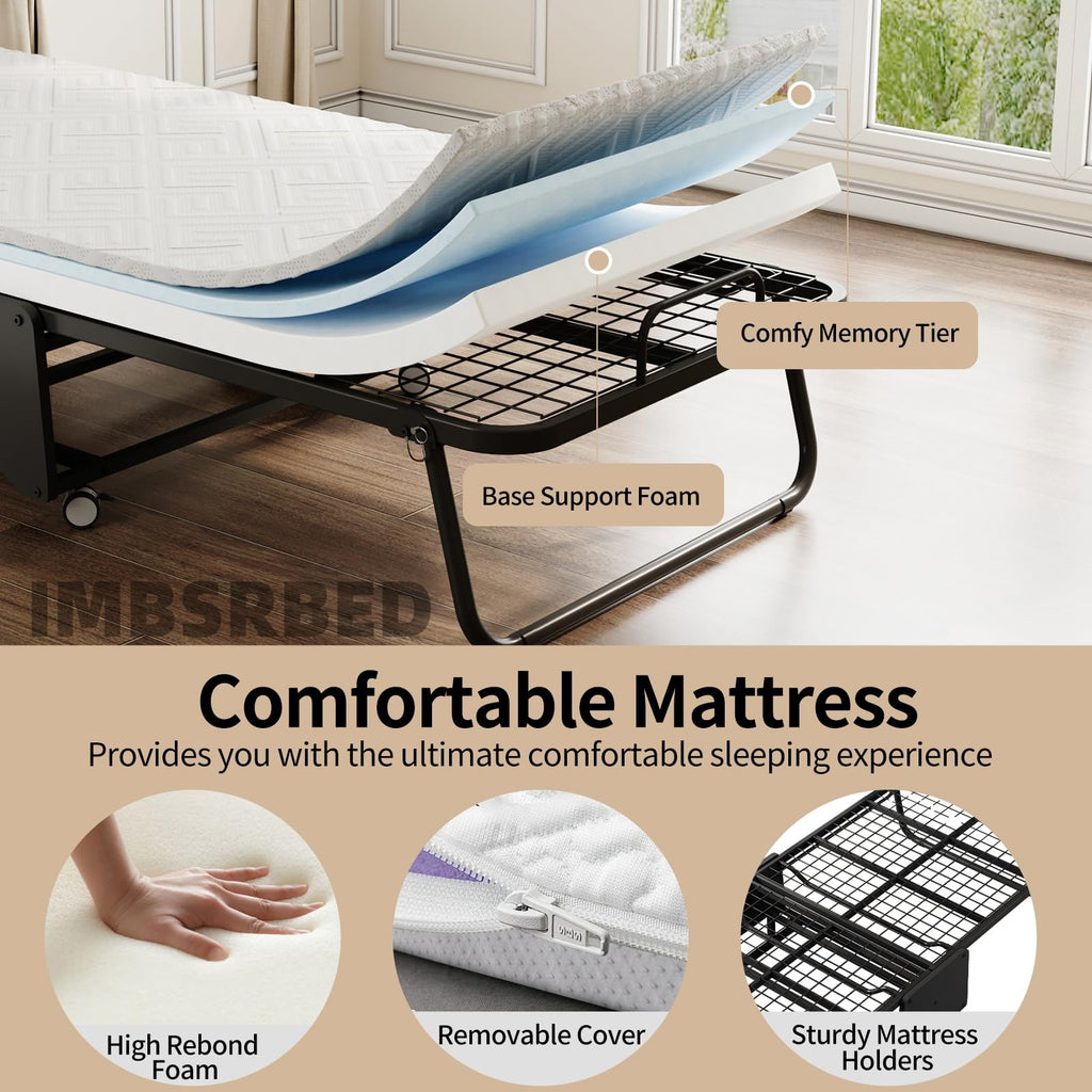 Folding Bed with 5-inch Memory Foam Mattress and Metal Frame T366