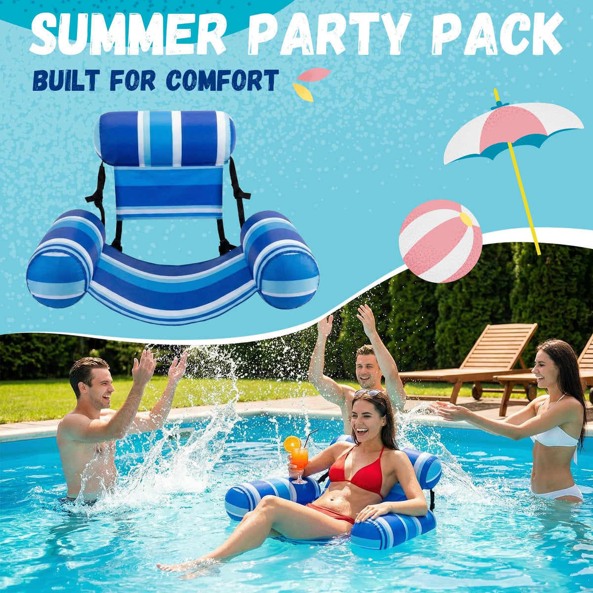 4 Packs Inflatable Pool Floats Chairs Y424631