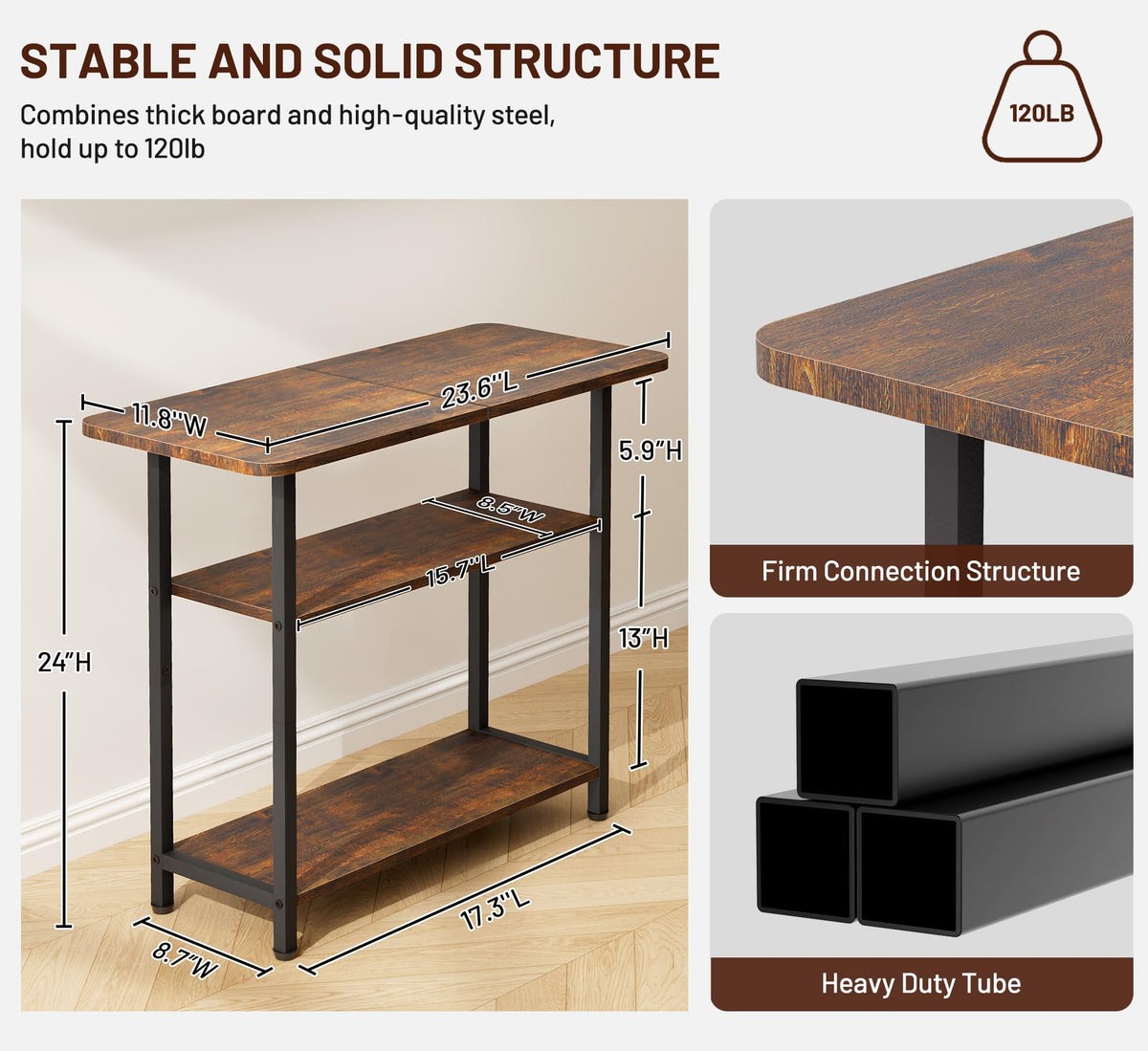 3-Tier Side Table with Storage Tabletop X7347