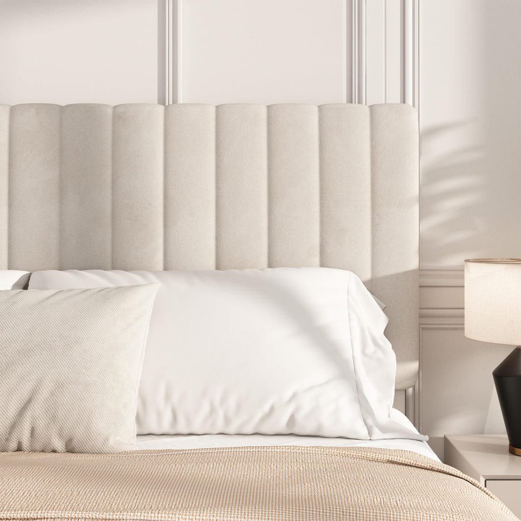 Beige Queen Velvet Bed Frame V5113