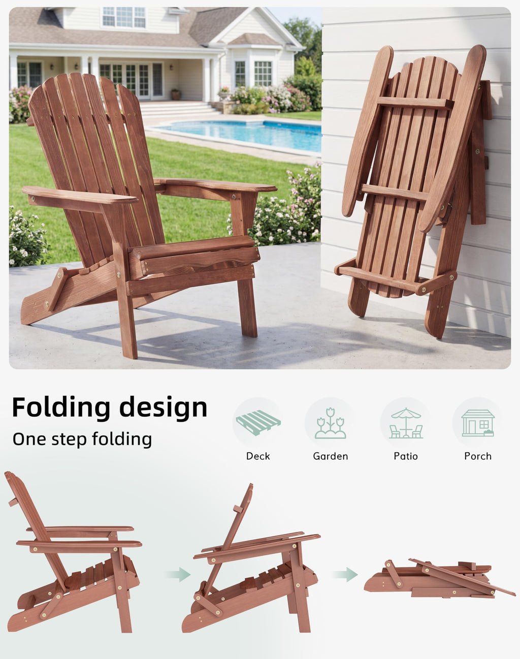 Wooden Folding Adirondack Chair Set of 2 Q184