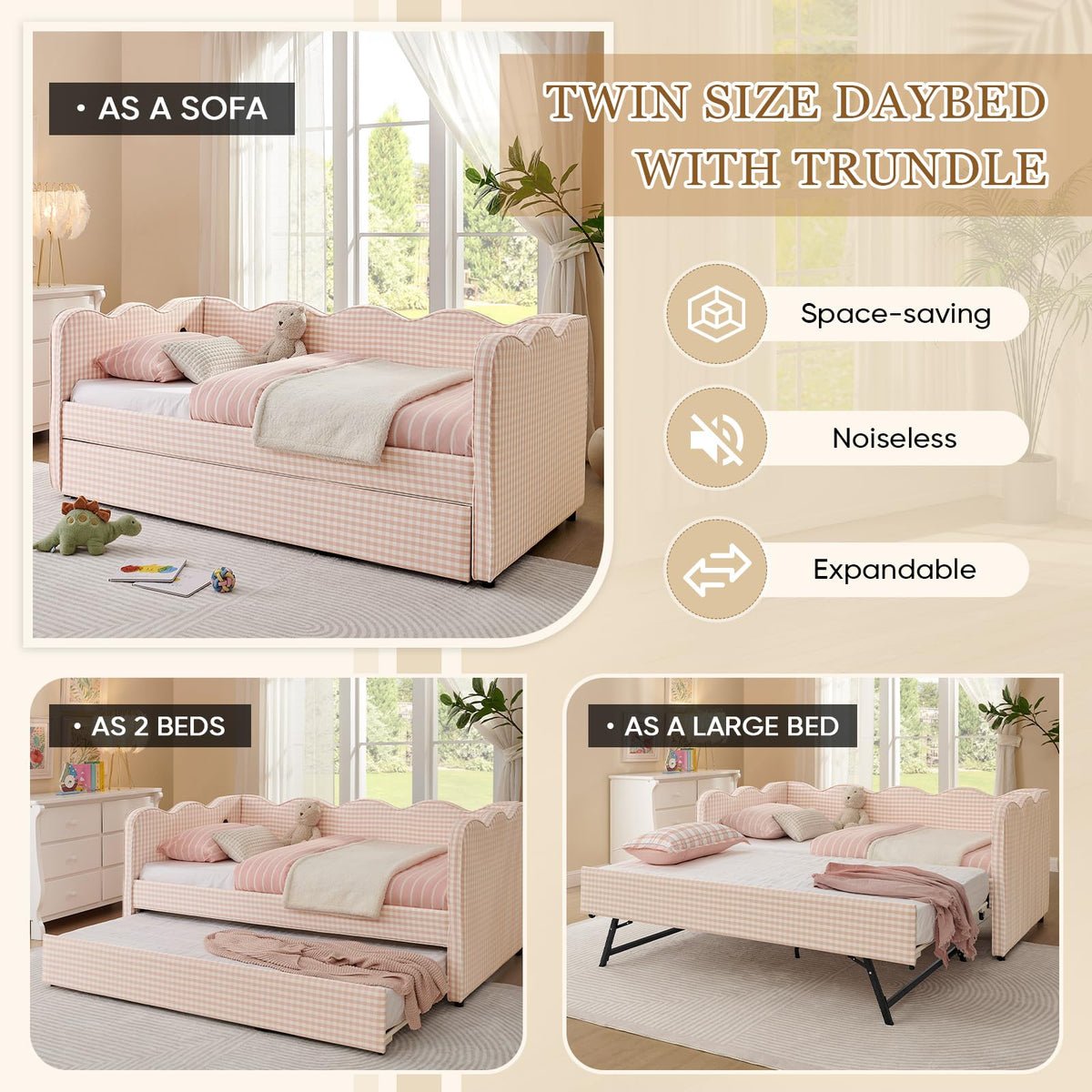 Twin Size Upholstered Daybed with Trundle V7313