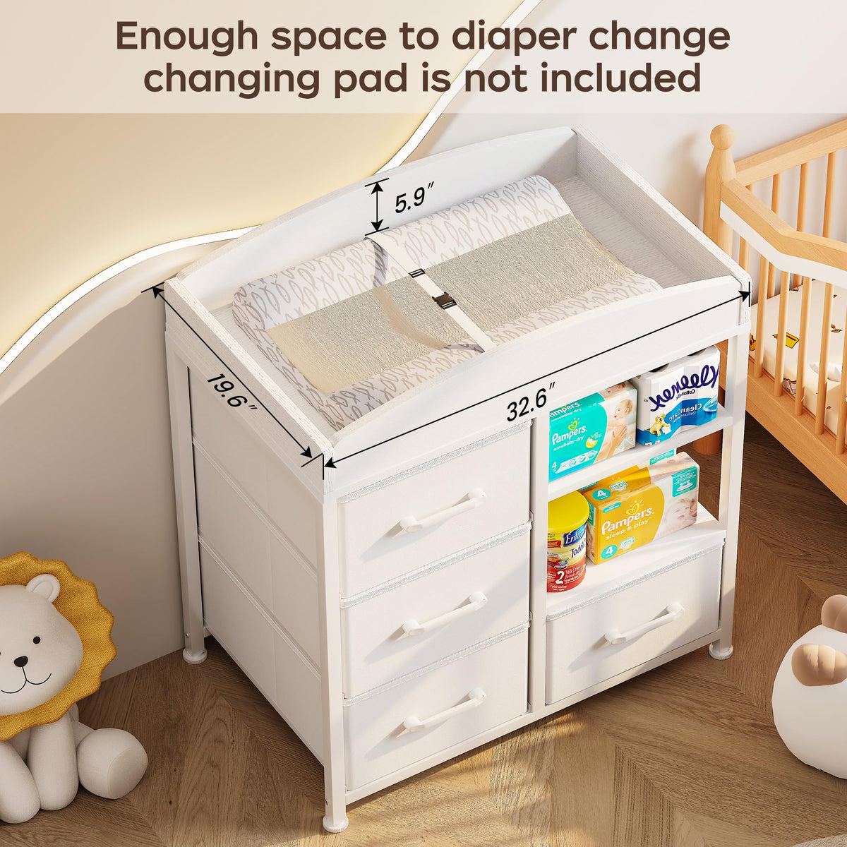 White Baby Changing Table with 4 Drawers and 2 Shelves N31745