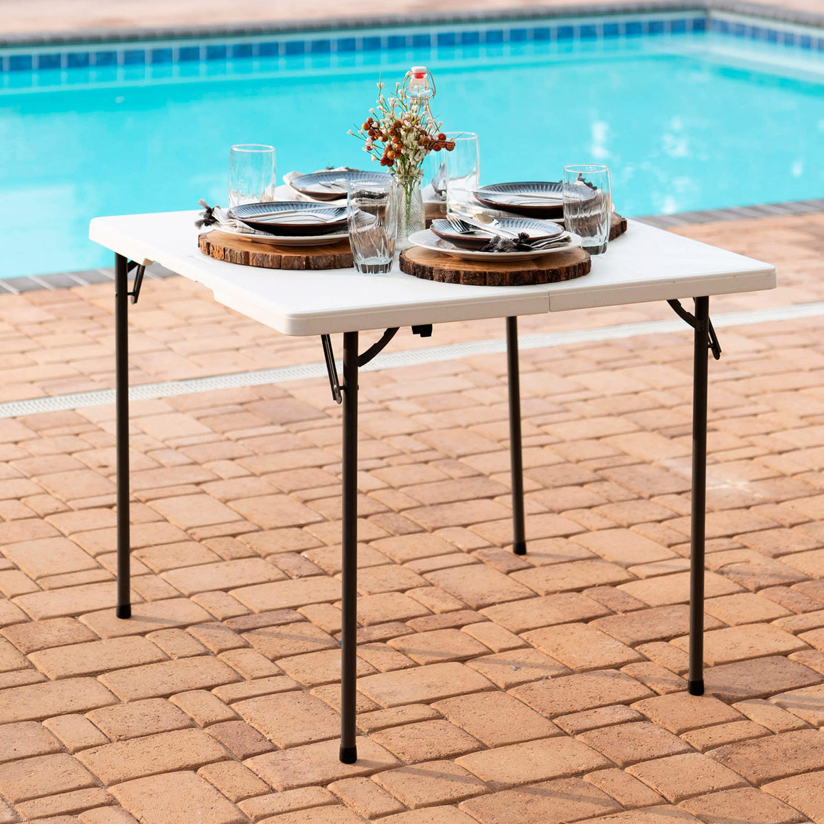 White 34 Inch Fold in Half Square Table R874111