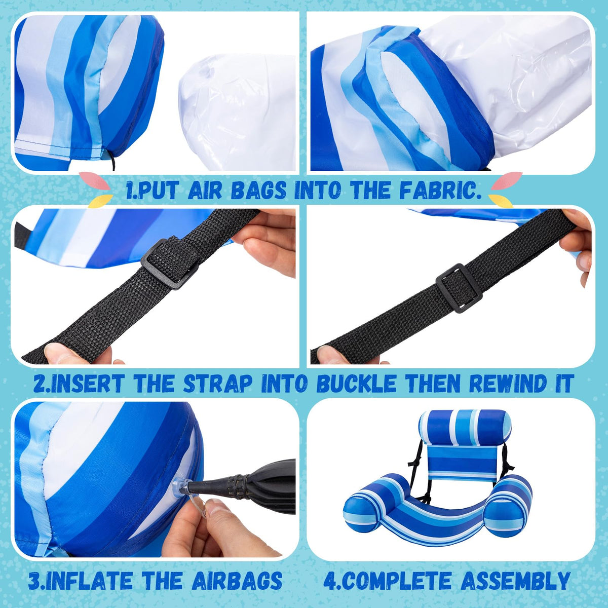 4 Packs Inflatable Pool Floats Chairs Y424631