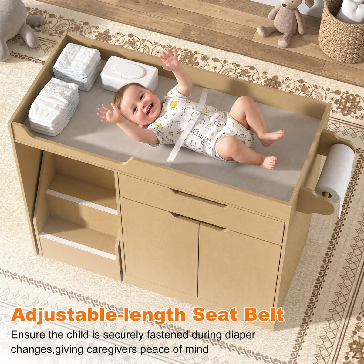 Oak Baby Changing Table with Drawers and Stairs E2164