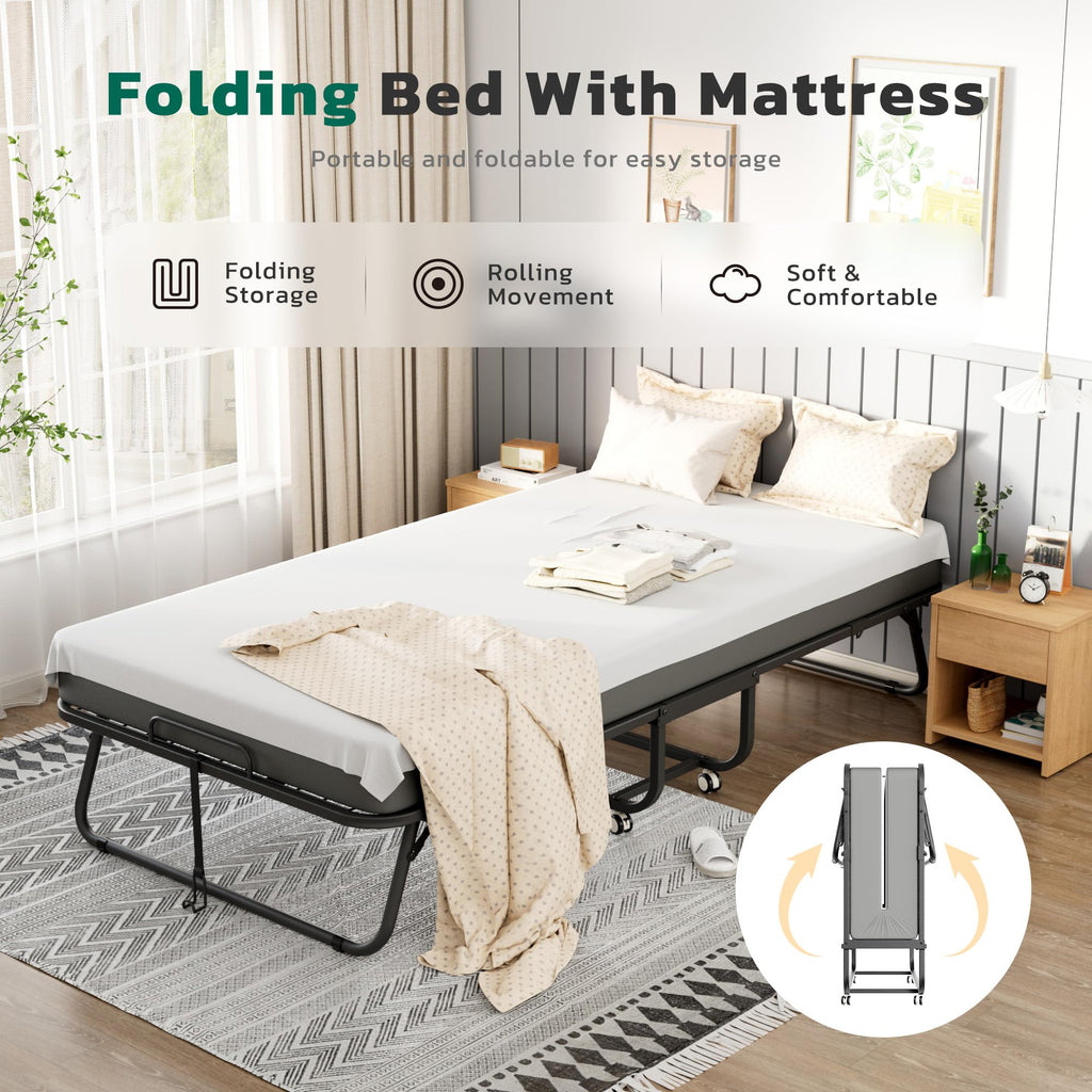 Folding Bed with Mattress Metal Frame Cot Size R781
