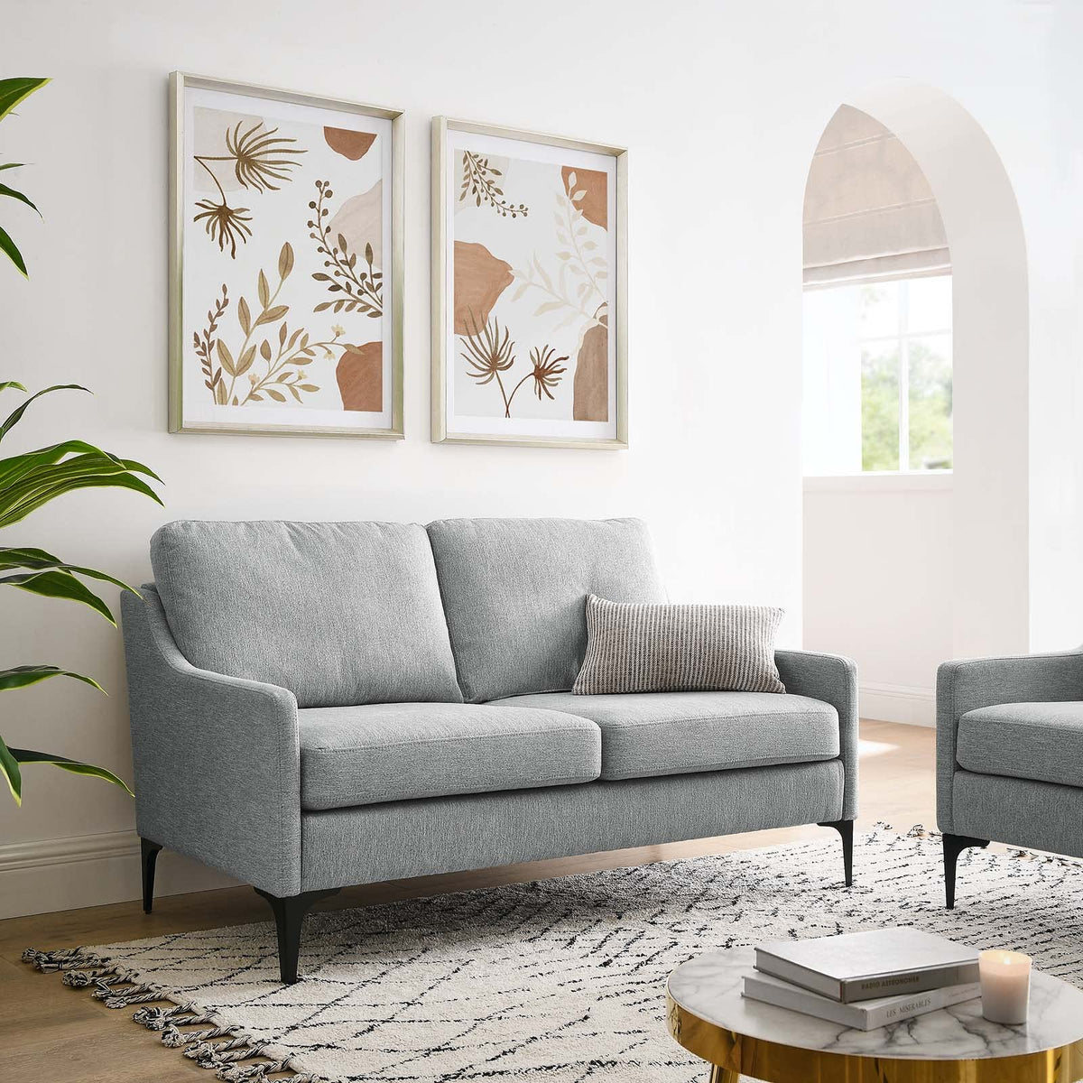Light Gray Upholstered Fabric Loveseat I7047