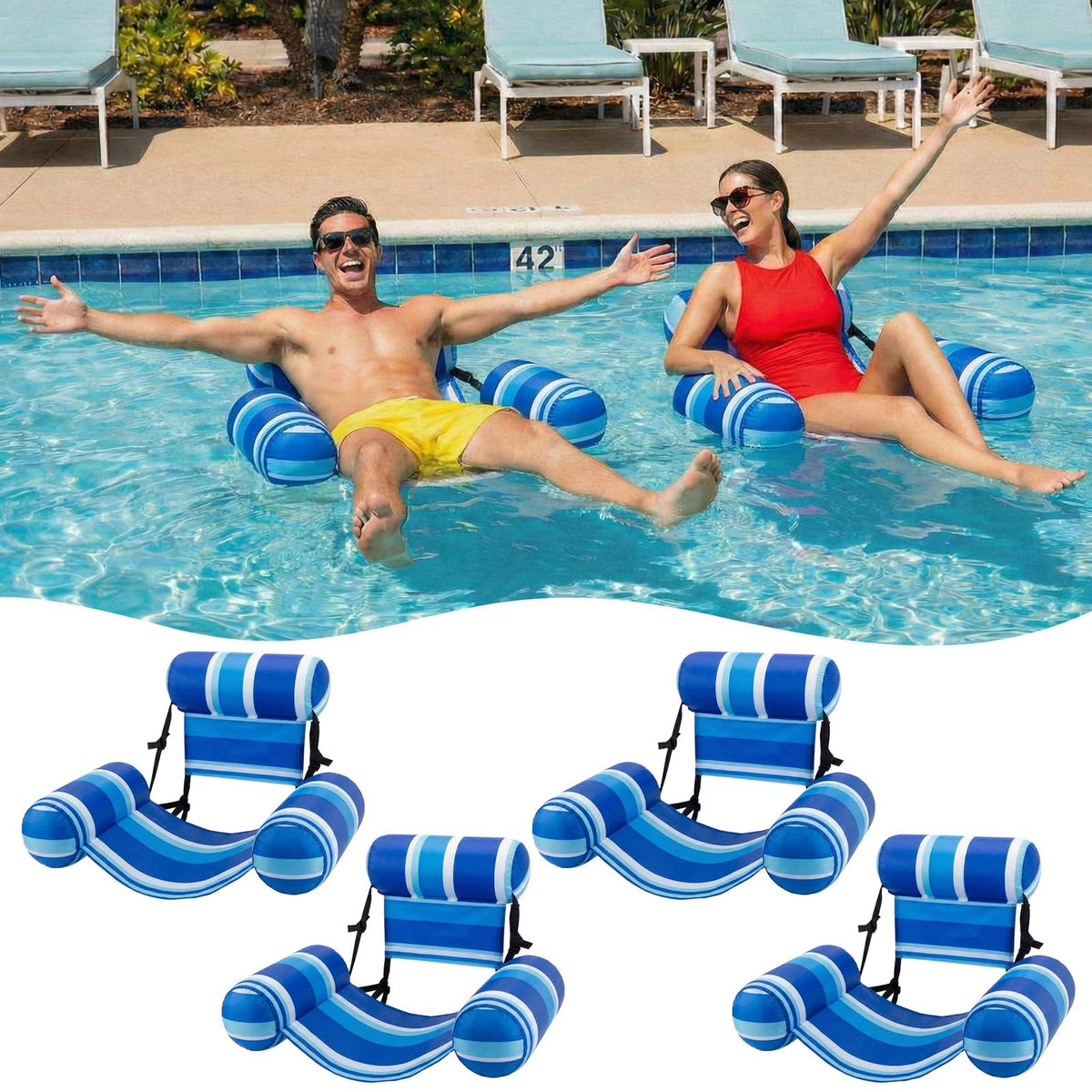 4 Packs Inflatable Pool Floats Chairs Y424631