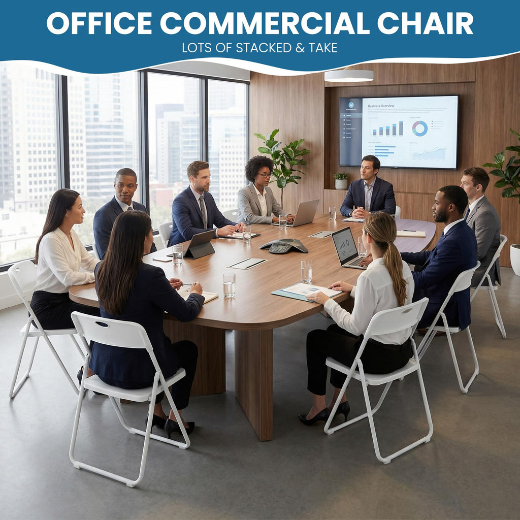 White Plastic Folding Chairs 10 Pack with Steel Frame A7416