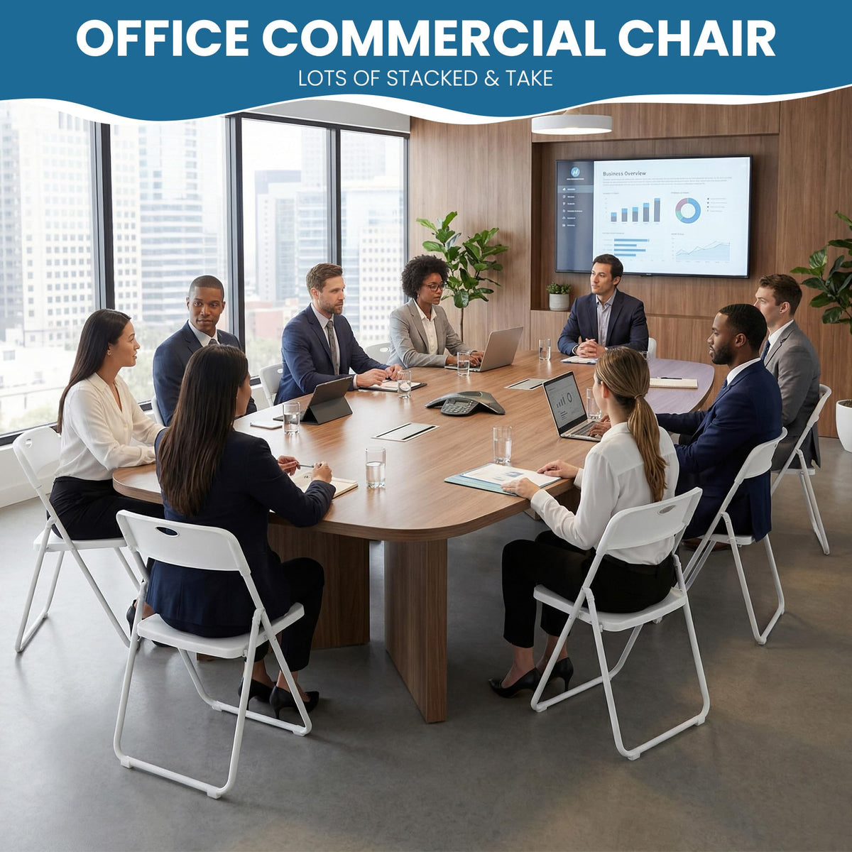 White Plastic Folding Chairs 10 Pack with Steel Frame A7416