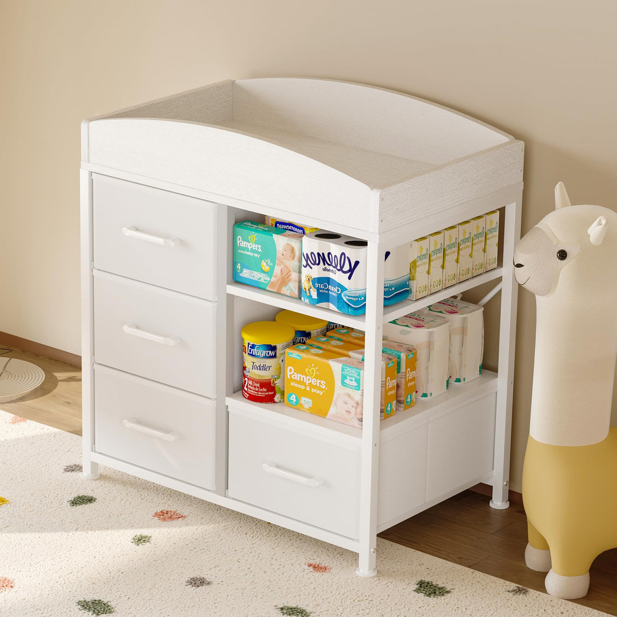 White Baby Changing Table with 4 Drawers and 2 Shelves N31745