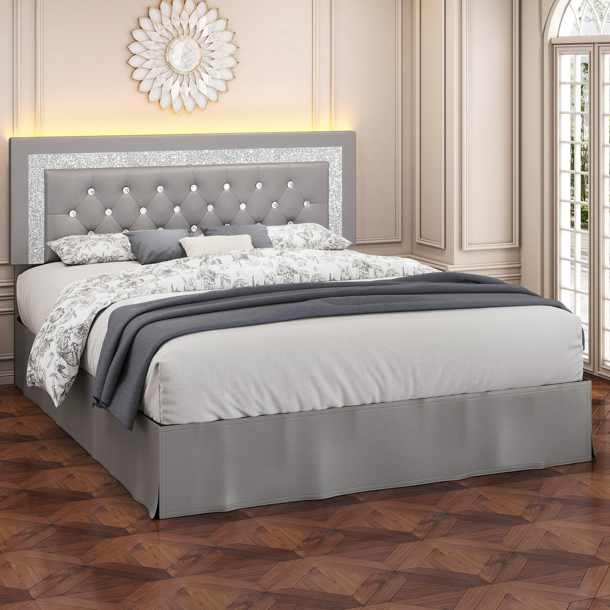 Twin LED Bed Frame with Adjustable Headboard Q391