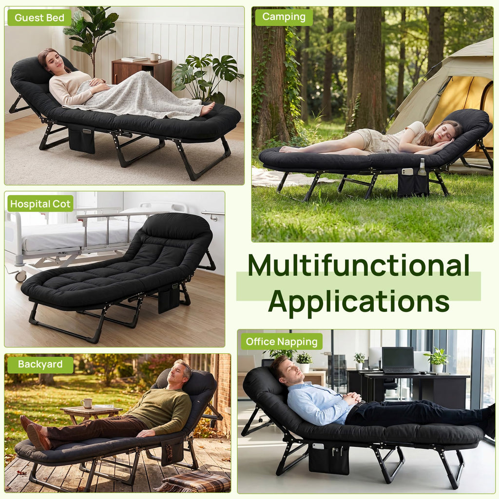 Black Camping Cot with Mattress R61277