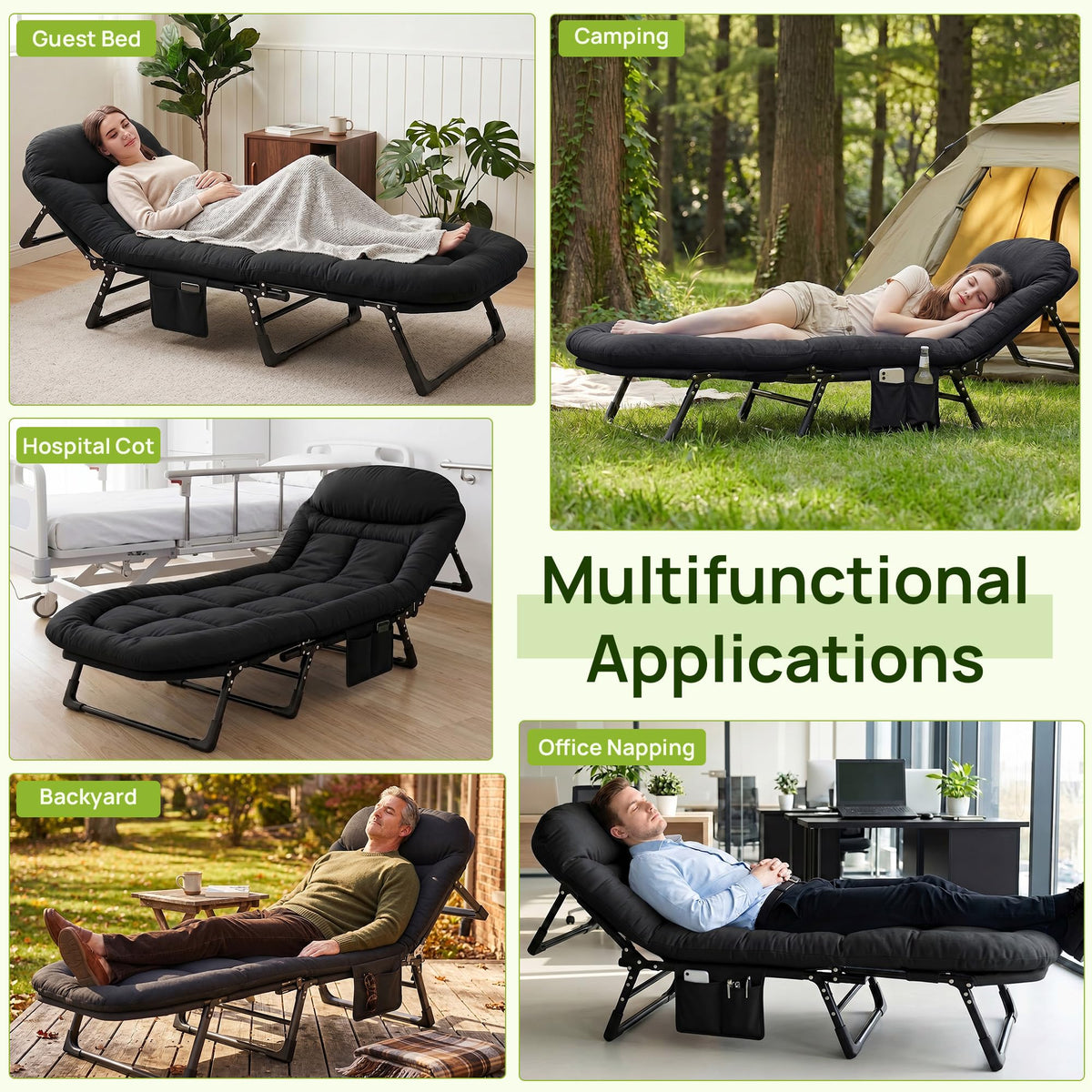 Black Camping Cot with Mattress R61277