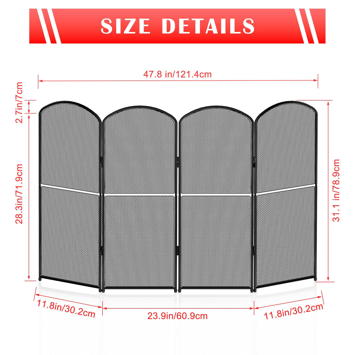 Black 4 Panel Metal Foldable Fireplace Screen M2261