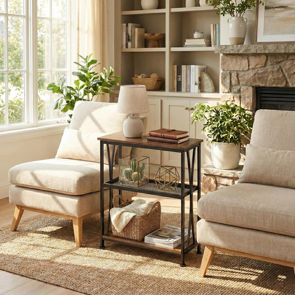 Narrow 3-Tier Side Table with Storage Shelves Z3110