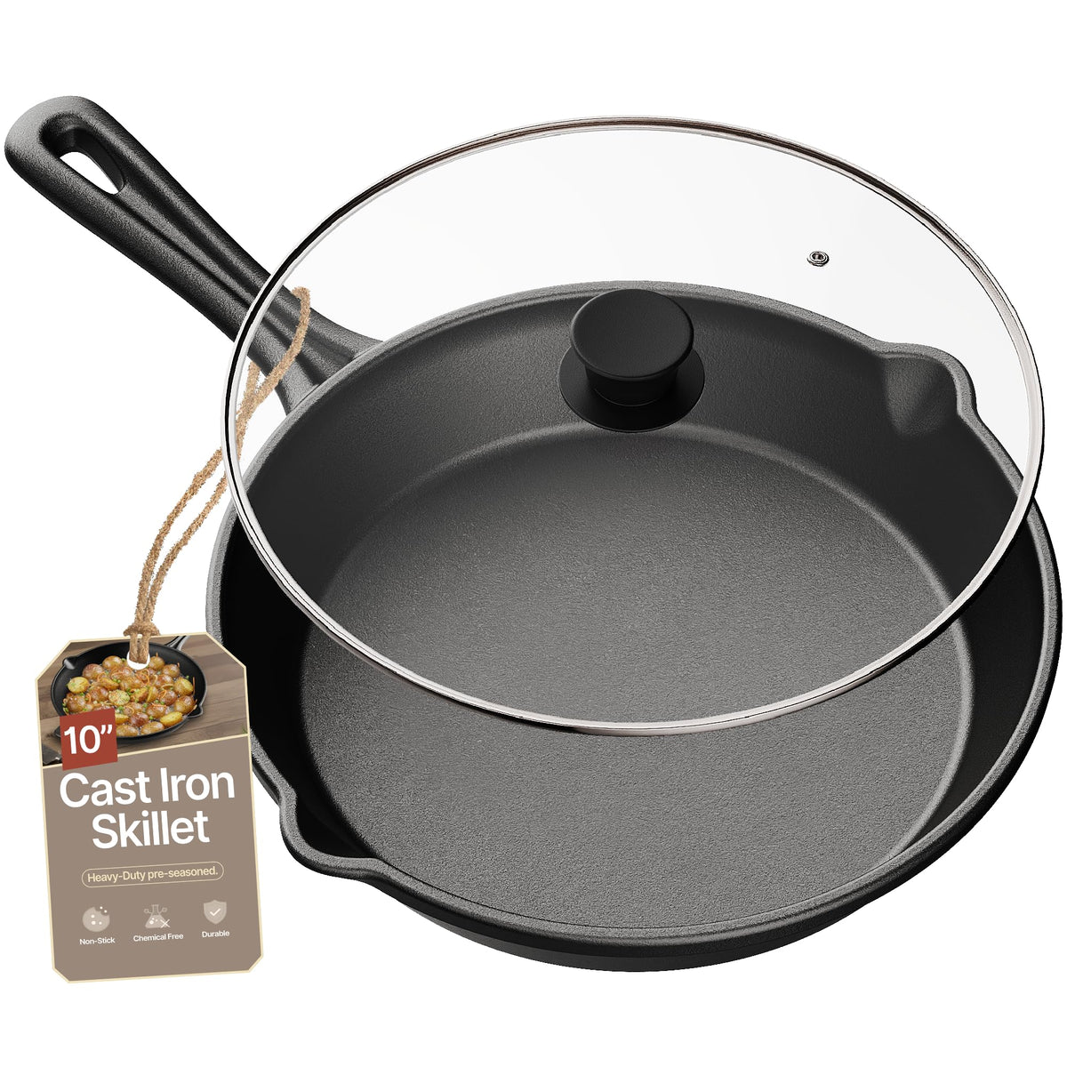 10" Pre Seasoned Cast Iron Skillet with Glass Lid M302