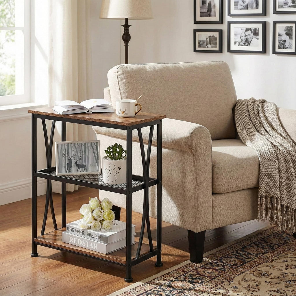 Narrow 3-Tier Side Table with Storage Shelves Z3110