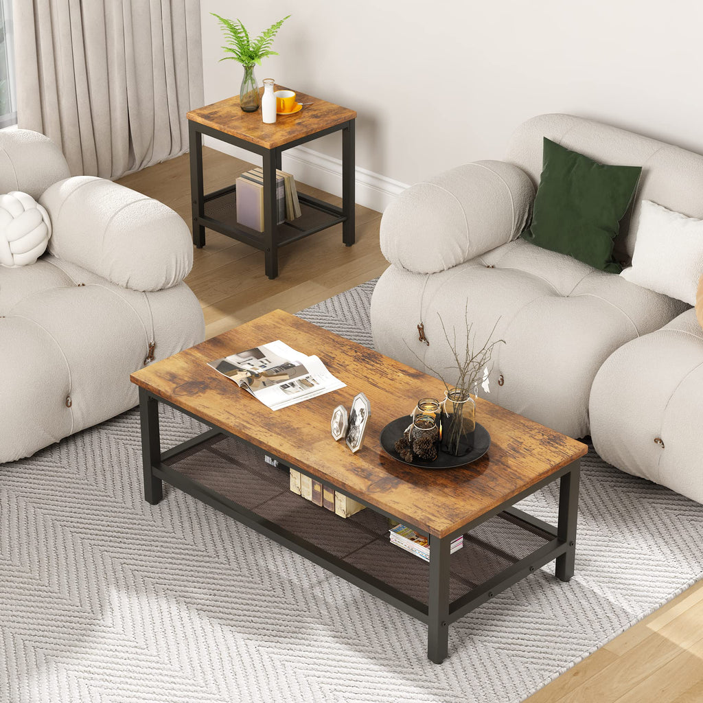 3 Pieces Coffee Table Set with 2 End Side Tables U518