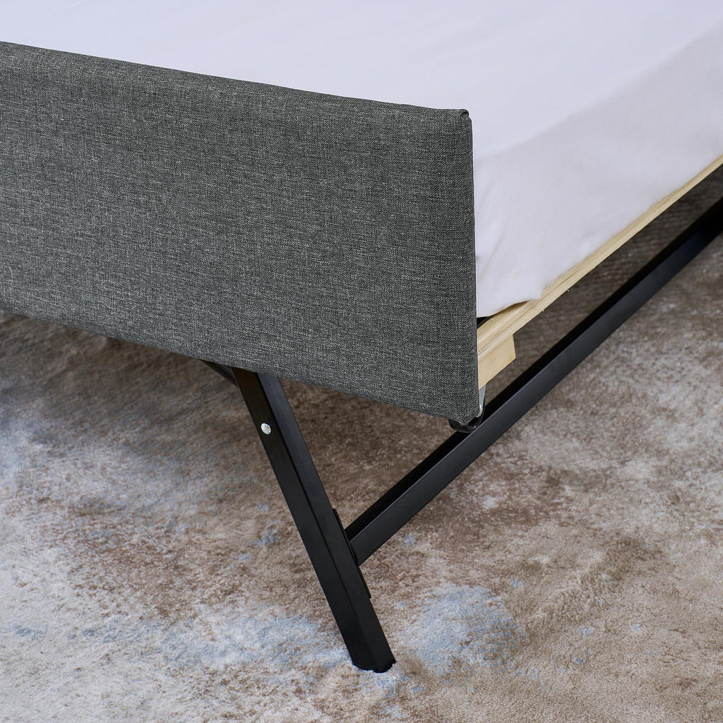 Twin Linen Upholstered Daybed with Pop Up Trundle F7141