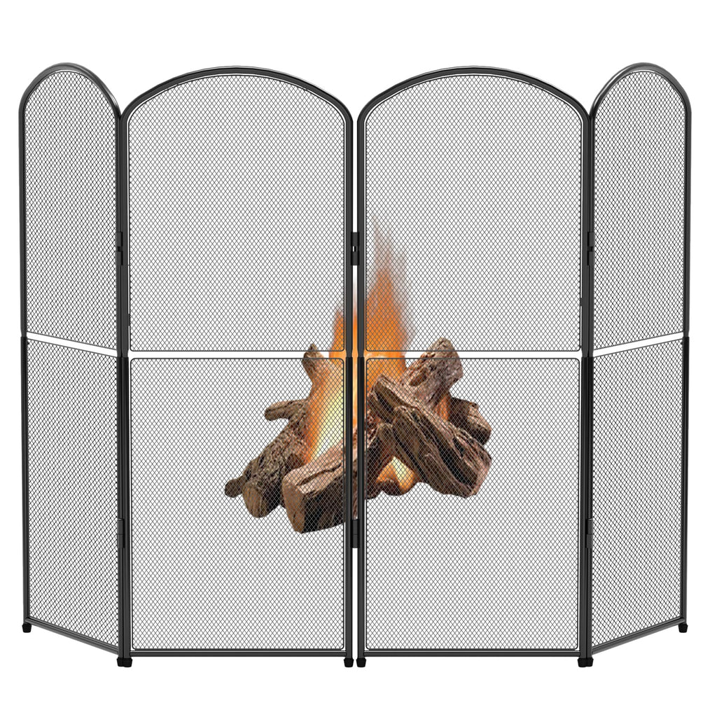Black 4 Panel Metal Foldable Fireplace Screen M2261