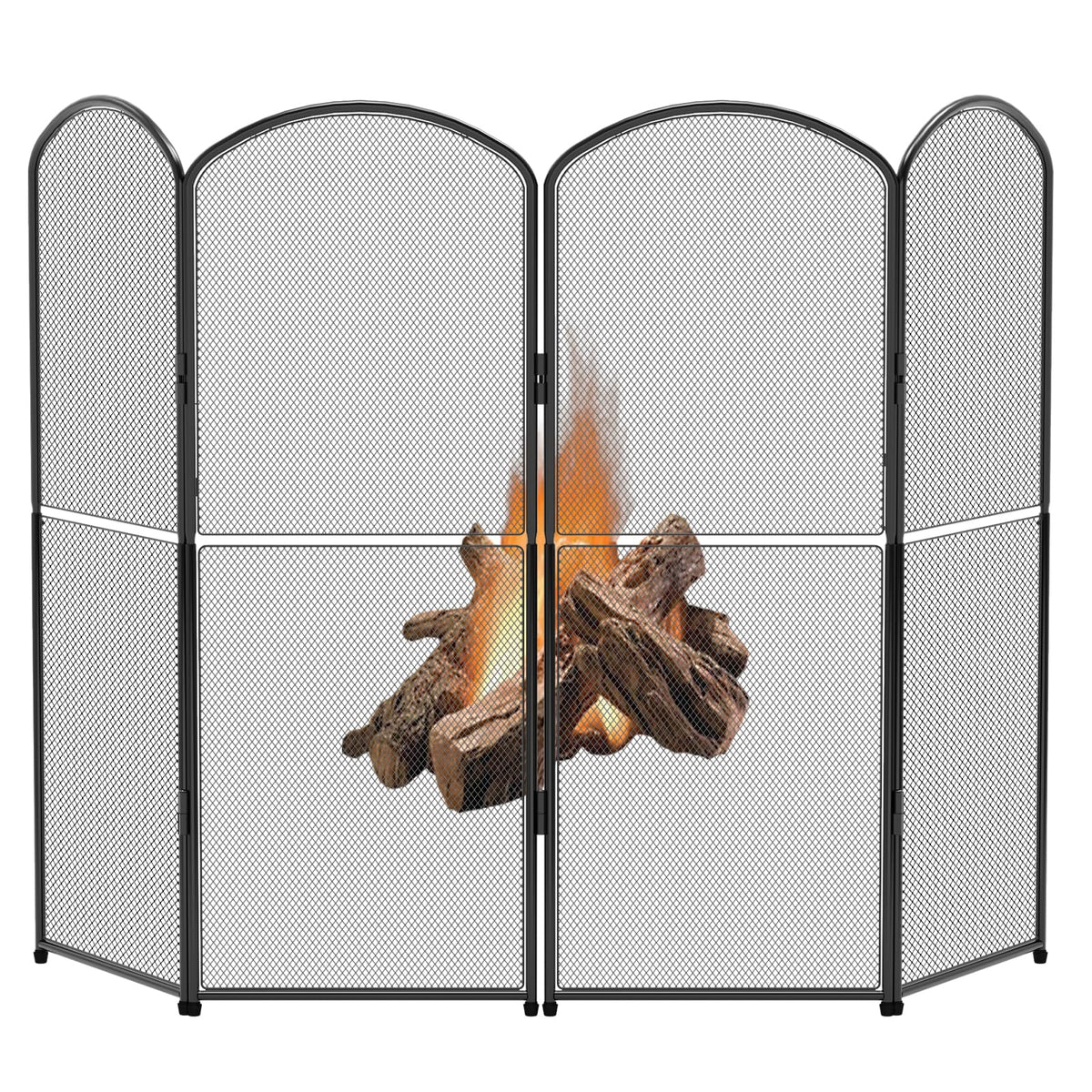 Black 4 Panel Metal Foldable Fireplace Screen M2261
