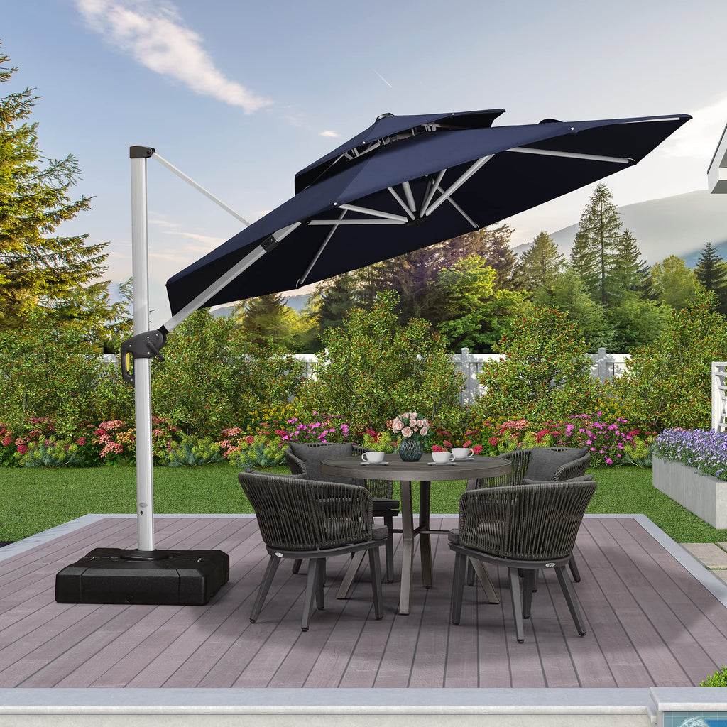 Navy Blue 10 FT Cantilever Patio Umbrella with Base C57792