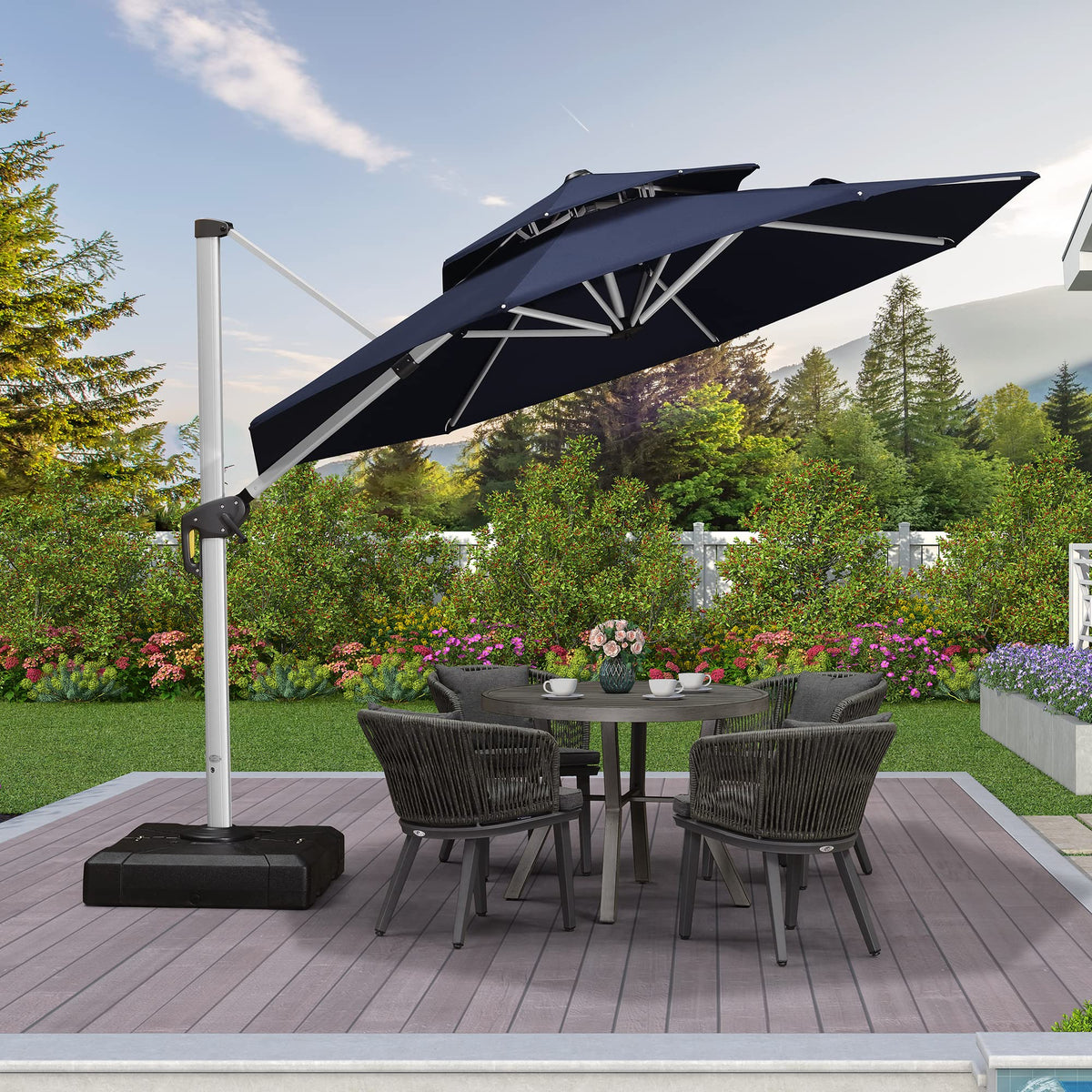 Navy Blue 10 FT Cantilever Patio Umbrella with Base C57792