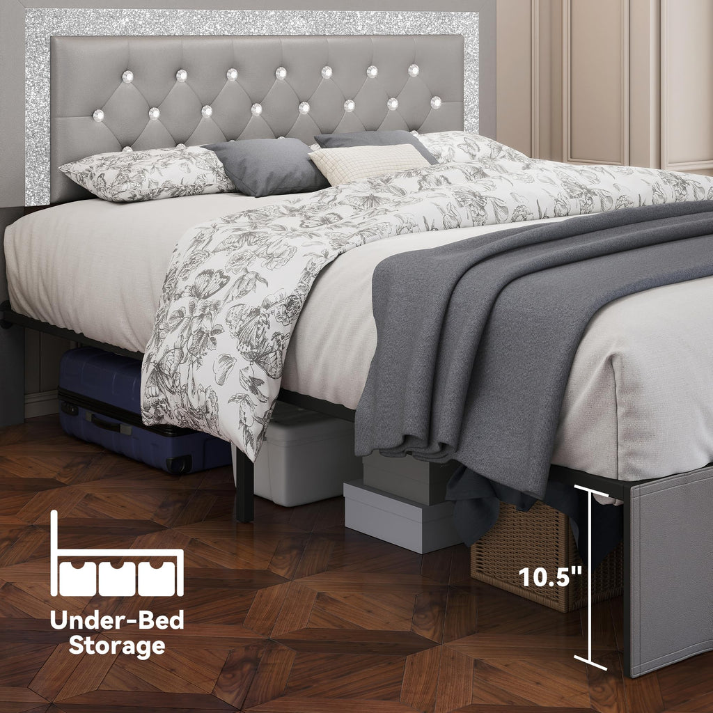 Twin LED Bed Frame with Adjustable Headboard Q391